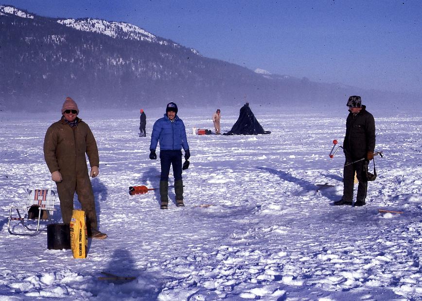 Anglers fishing through the ice at Lake Cascade