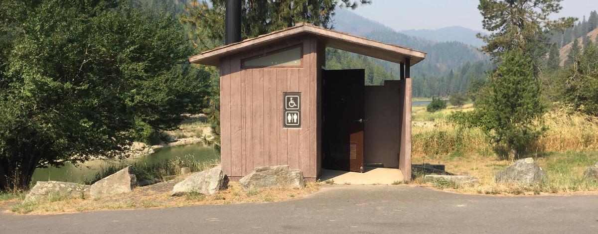 Fenn Pond Access restroom outhouse wide shot August 2015
