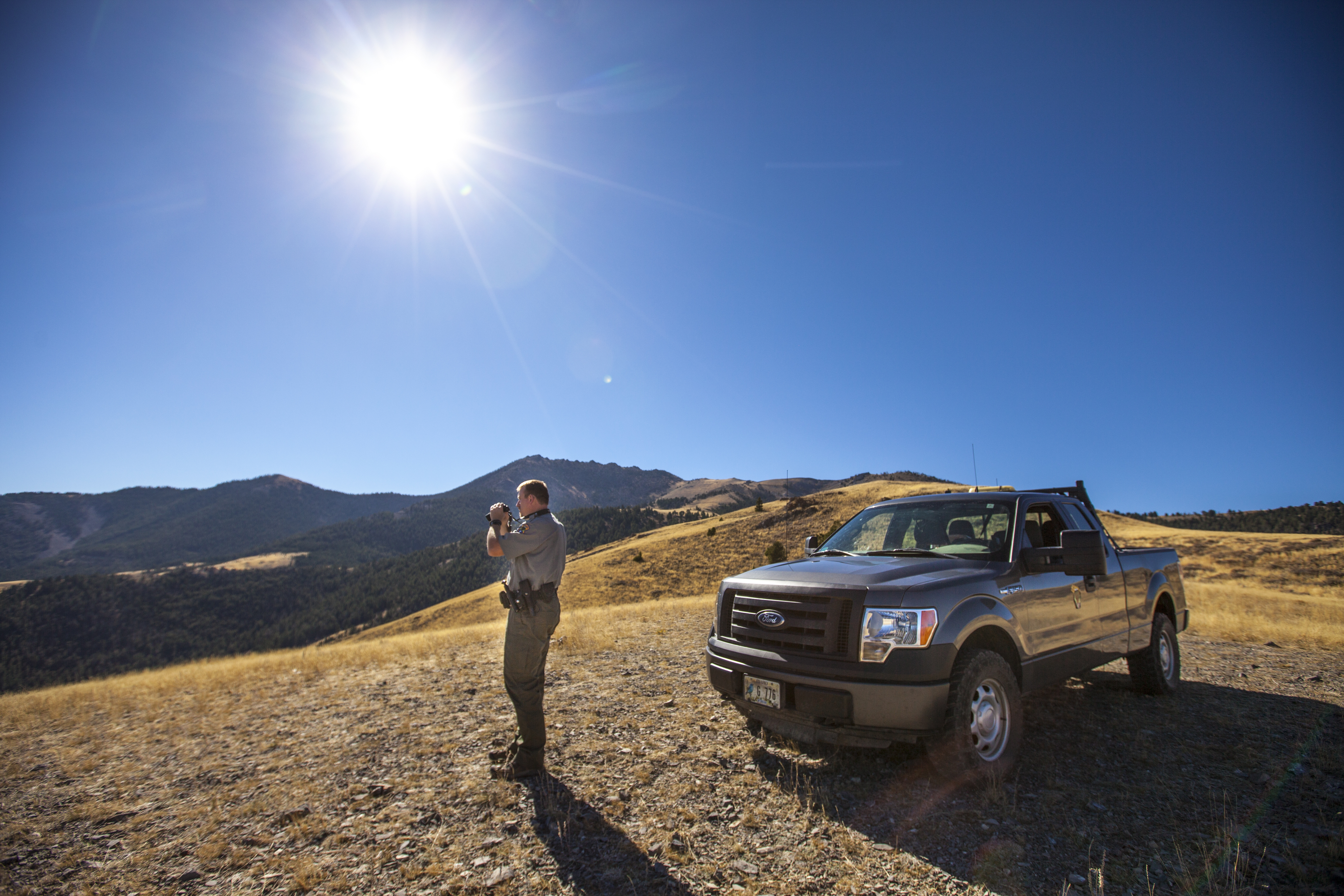 conservation officer Steve Roberts looking around near Mackay October 2015 wide shot