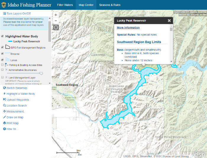 Idaho Fishing Planner Map Center