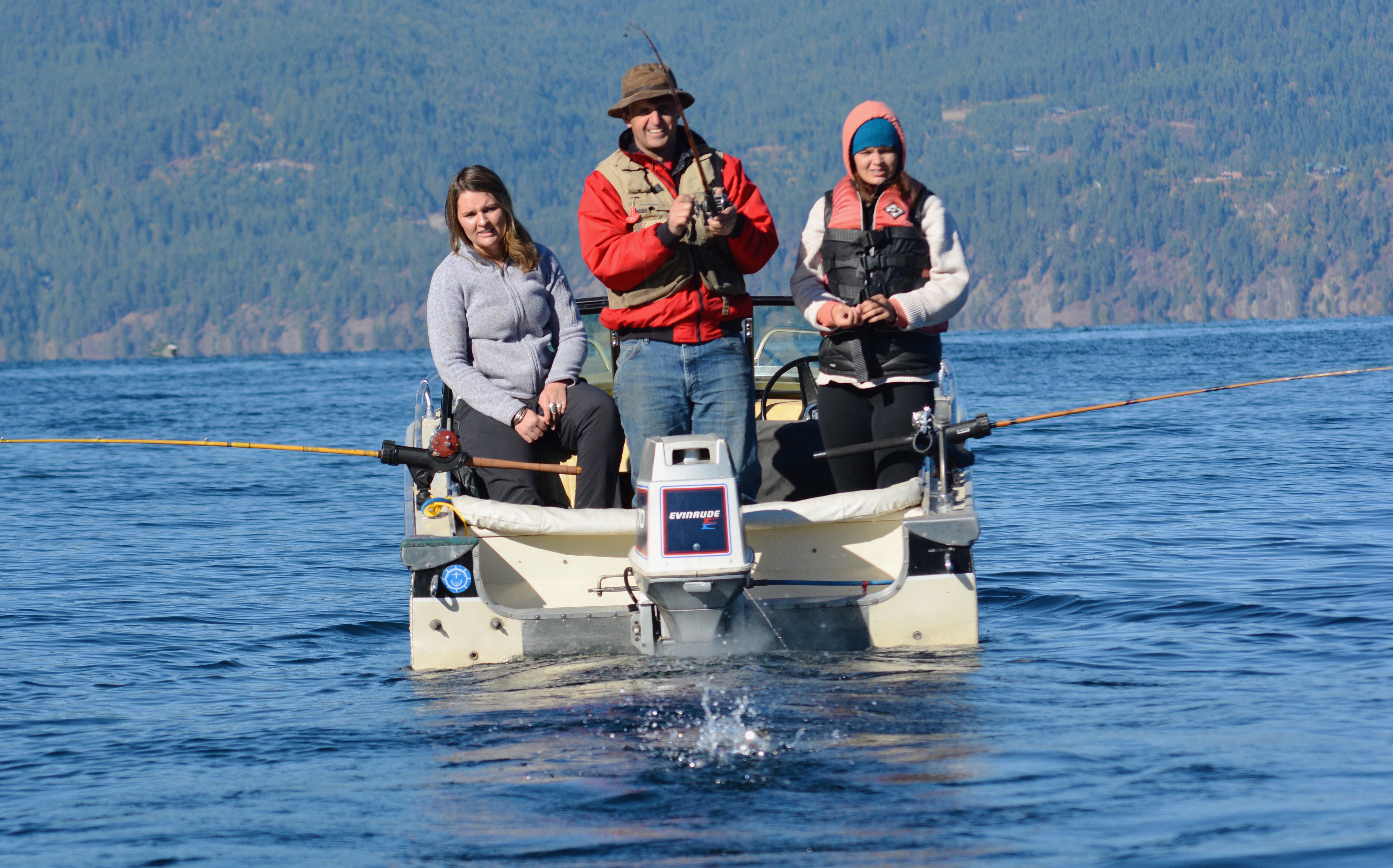 Family fishing for Kokanee salmon on Lake Pend Oreille