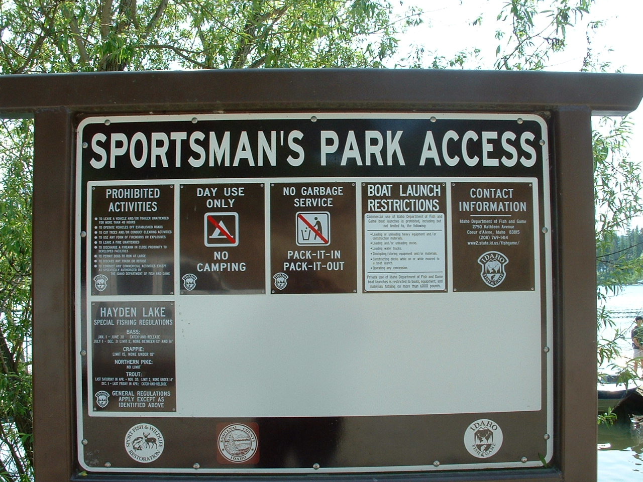 Hayden Lake Sportsman's Park access site will be closed for maintenance August 9 through 11