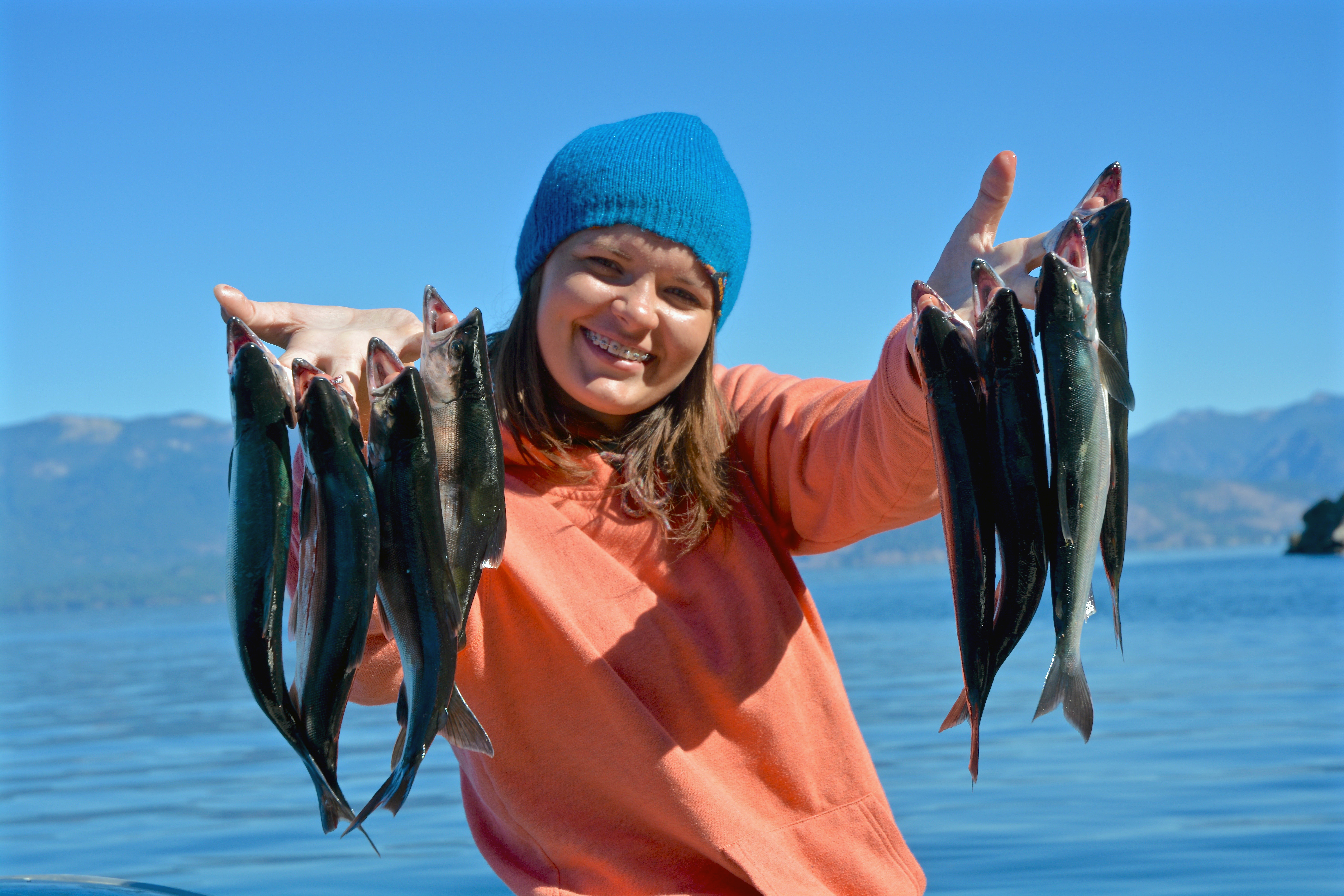 girl with her kokanee from Lake Pend Oreille fish on September 2015 