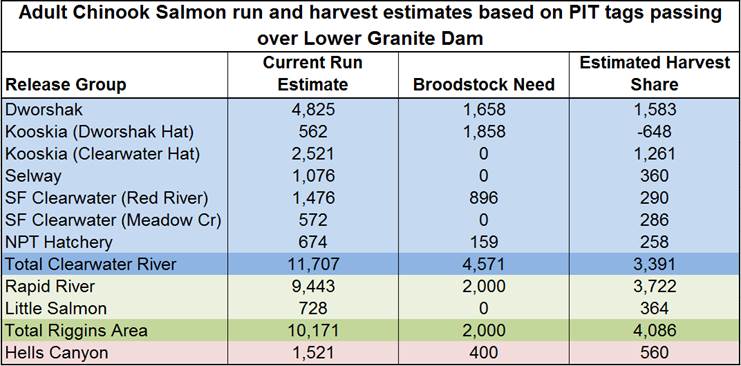 Chart of salmon passage at Lower Granite Dam as of 6/13/16 