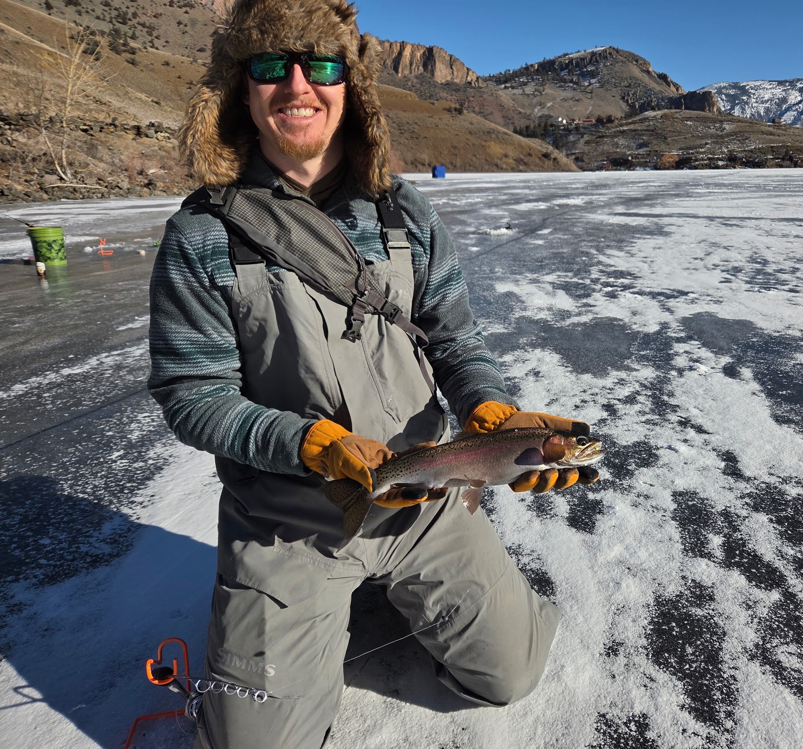 A 16" rainbow trout caught through the ice on Williams Lake.