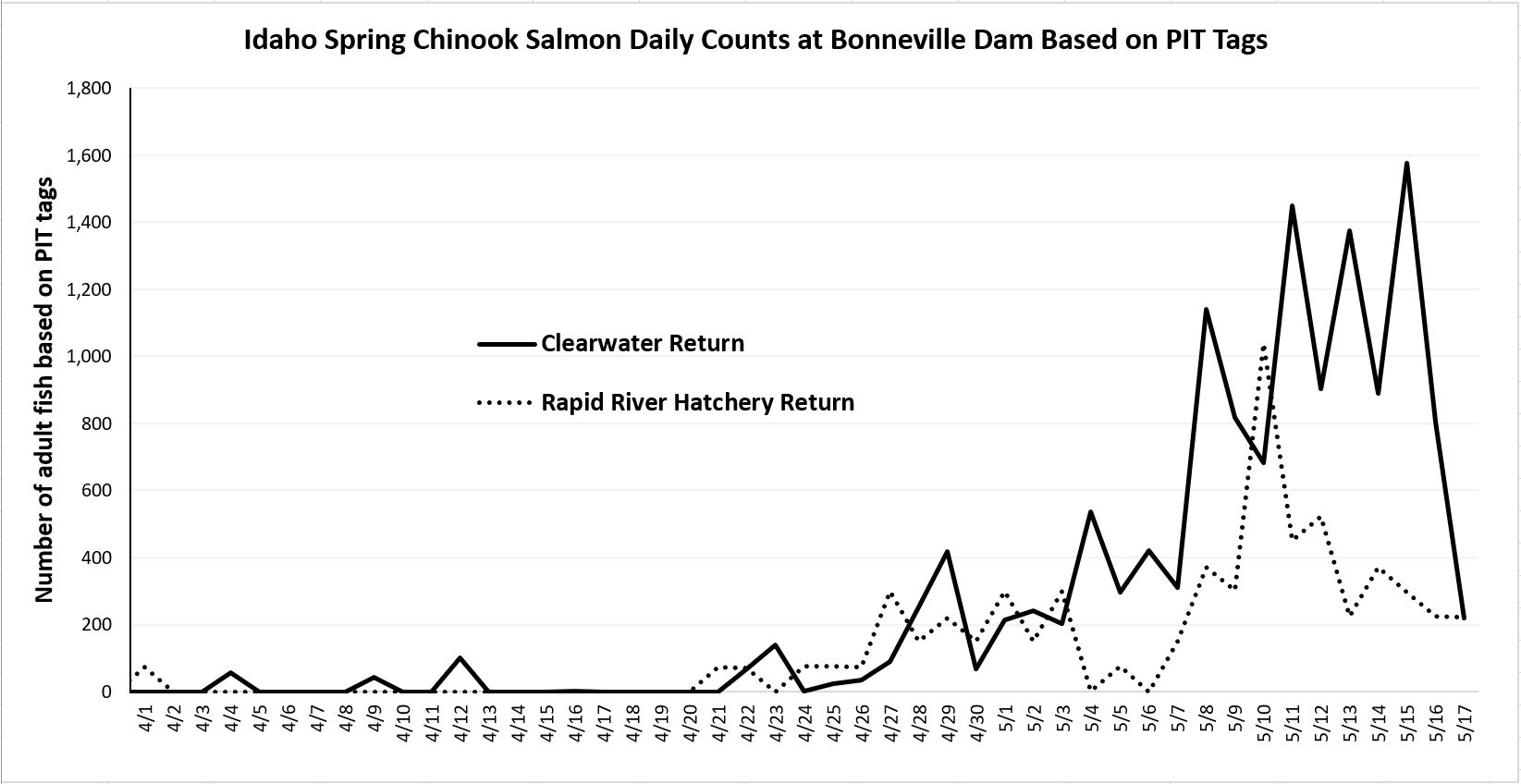 Bonneville Idaho Chinook PIT counts 5-18-22
