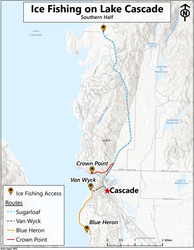 Map of Lake Cascade Ice Fishing - South