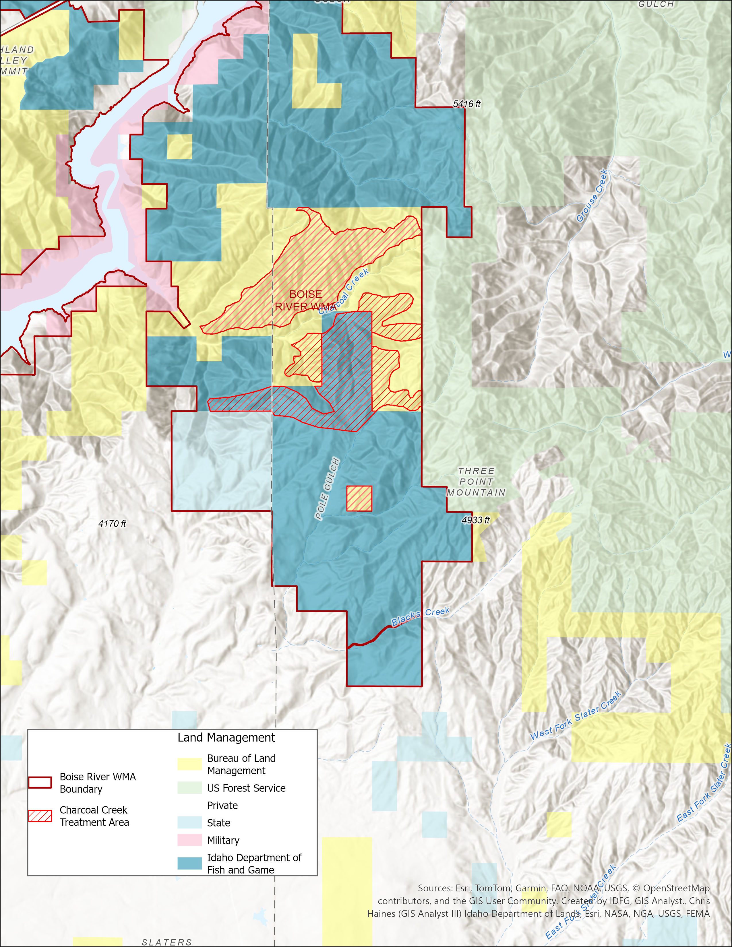 Map: Boise River WMA with Charcoal Segment highlighted