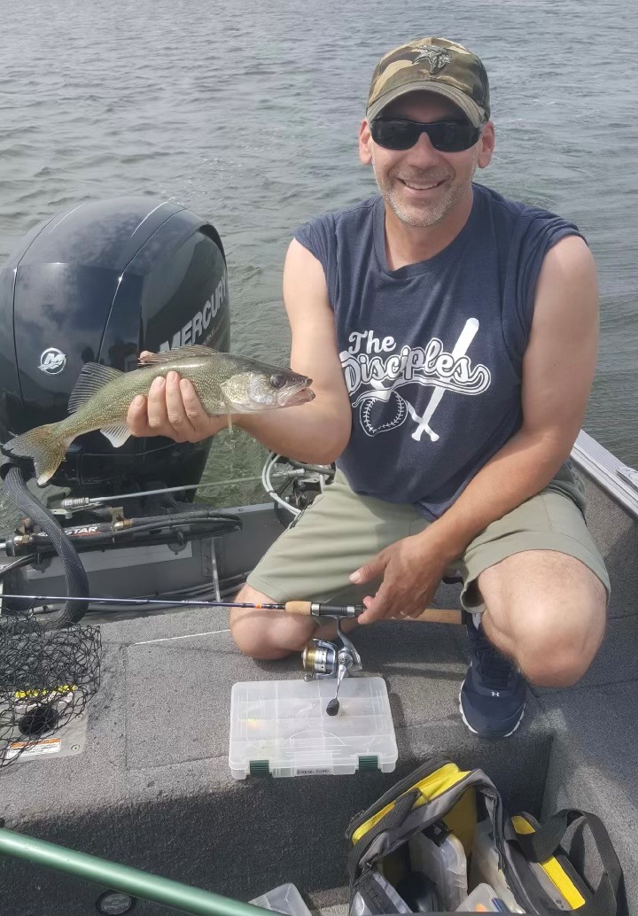 Lake Pend Oreille angler Chris Lewandowski with a walleye