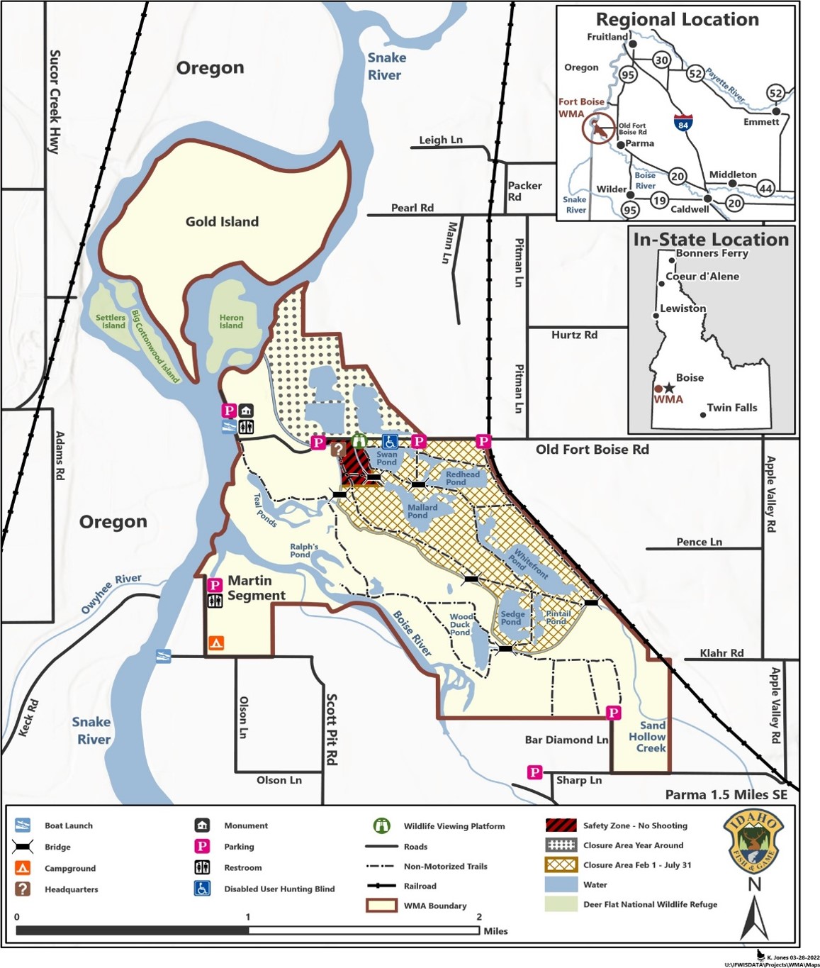 A map of the Fort Boise WMA showing the Gold Island segment