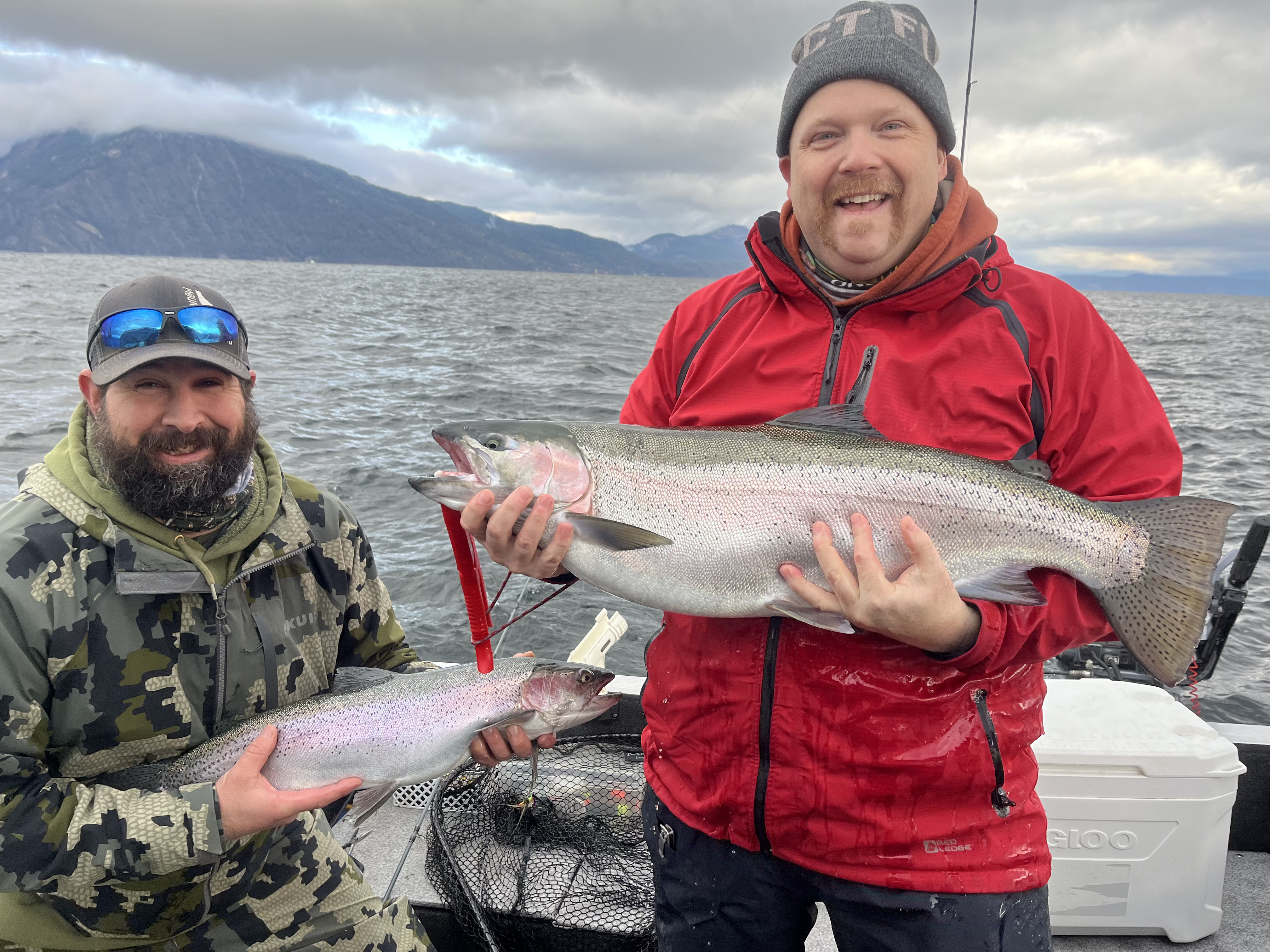 Anglers on Lake Pend Oreille with rainbow trout