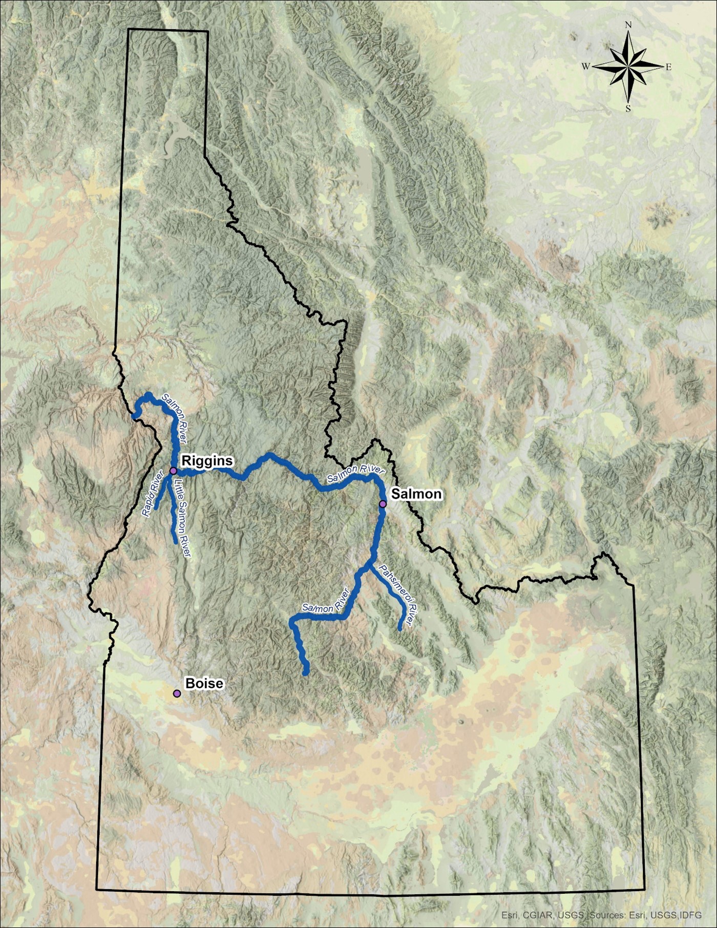 Map of Rapid and Pahsimeroi in Idaho