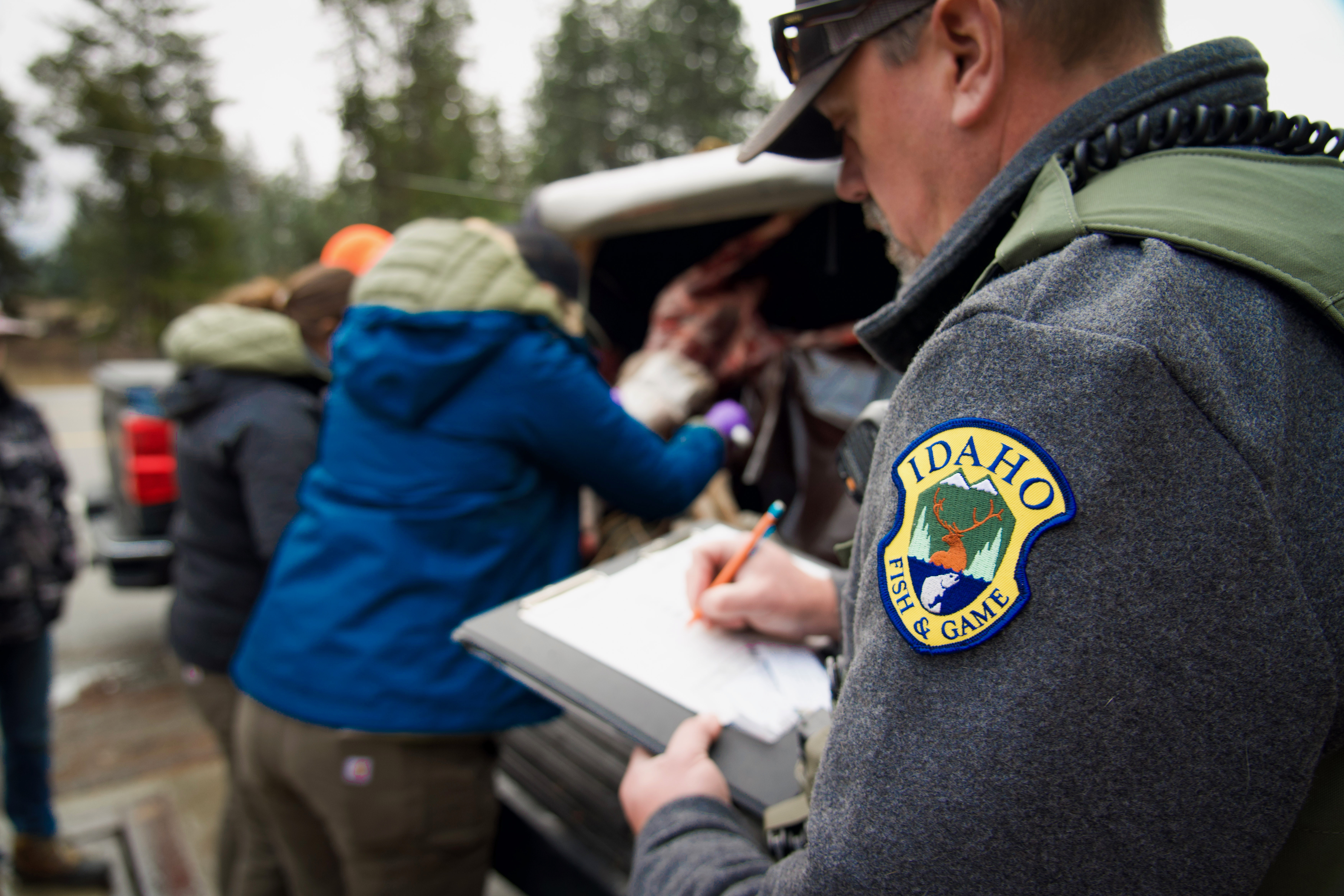 Idaho Fish and Game staff at a check station near Priest River, Idaho
