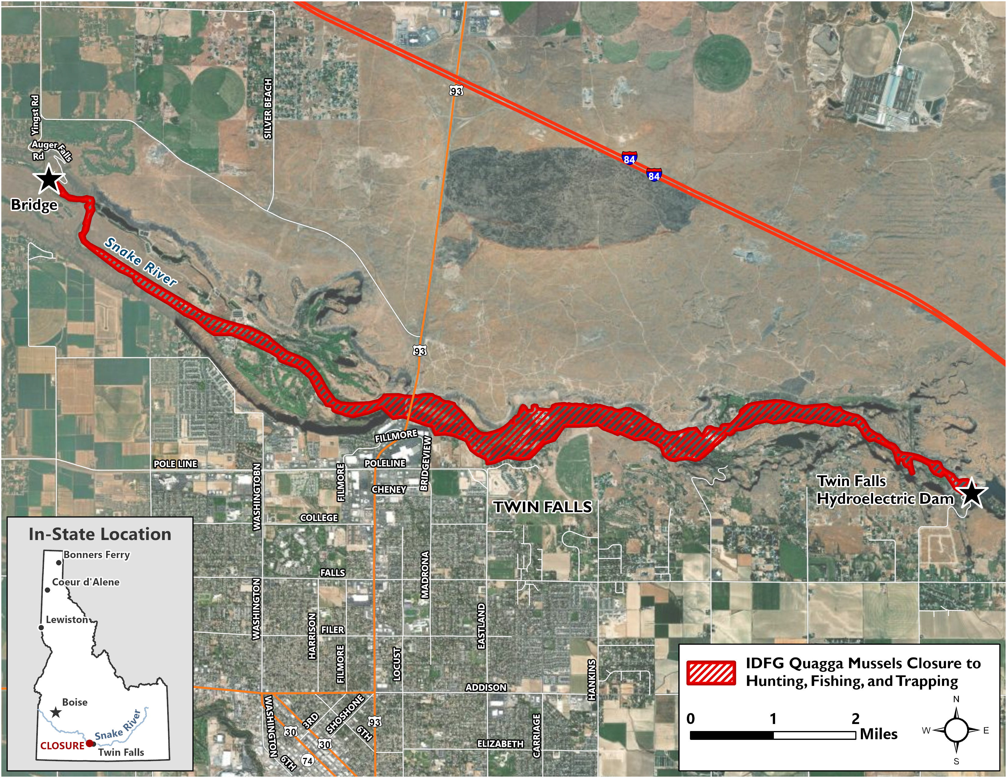 A map showing the portion of the Snake River that was closed.