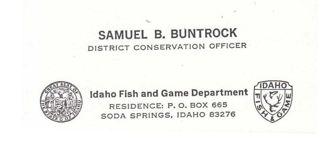 old business card for conservation officer Samuel Buntrock