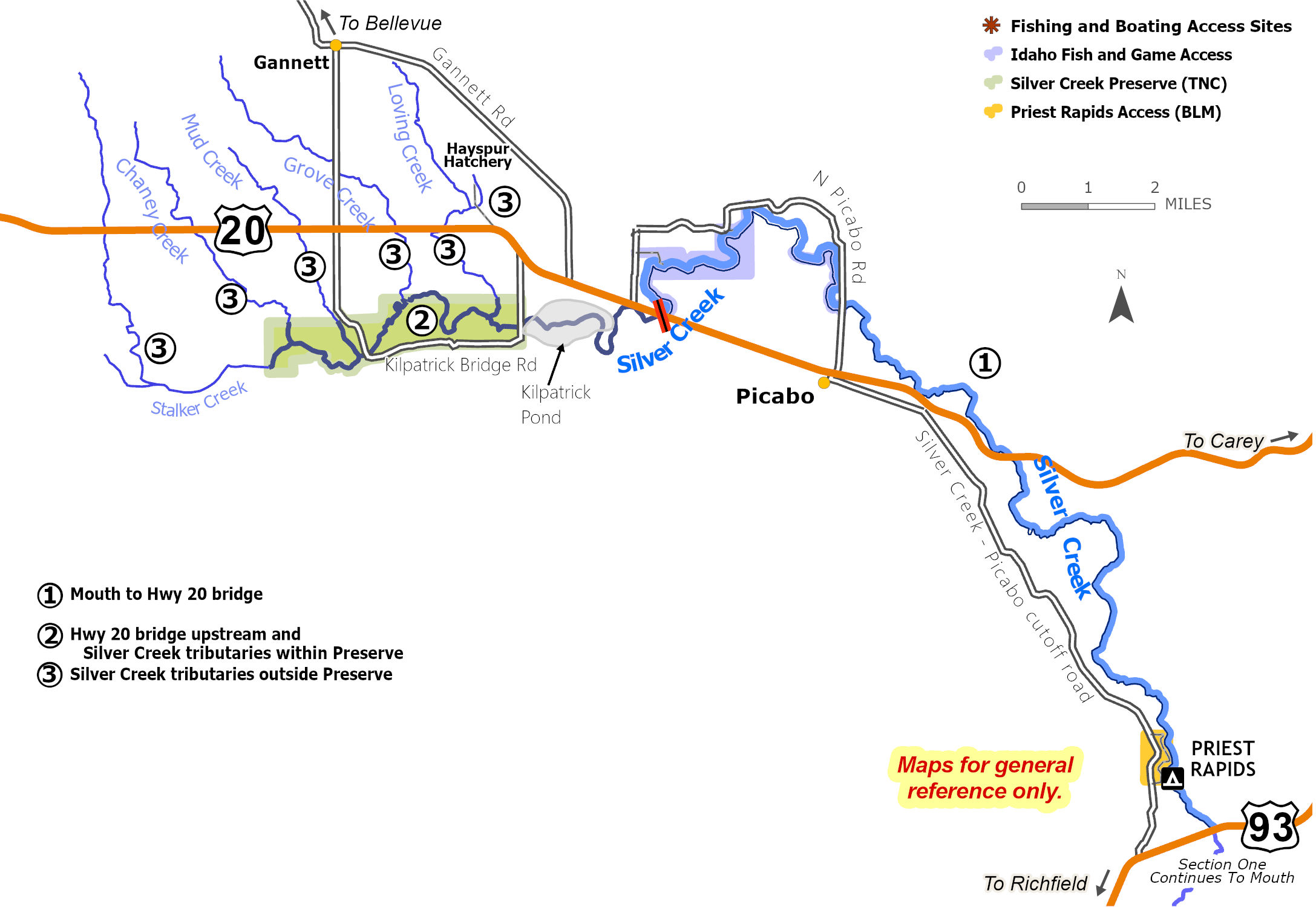 Silver Creek proposal map: Indicates different sections discussed in the proposal