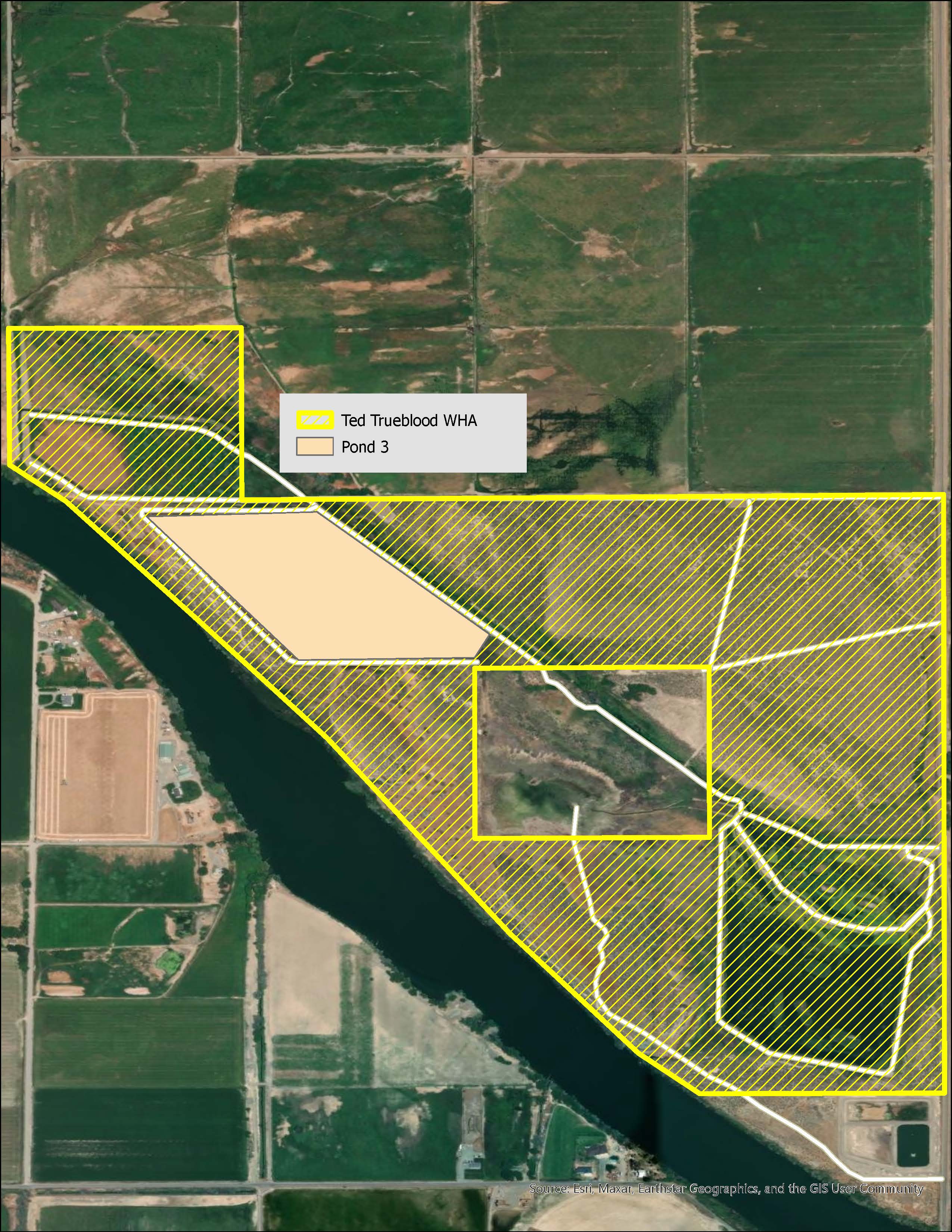A map of the Ted Trueblood WHA depicting the 2025 closure area for Pond 3
