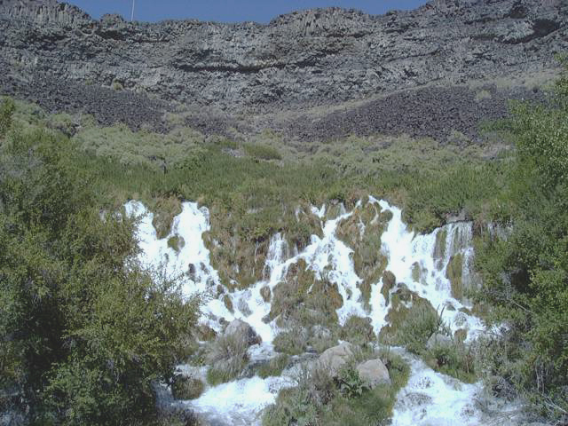  Niagara Springs Fish Hatchery springs coming out of the mountainside wide shot August 2001