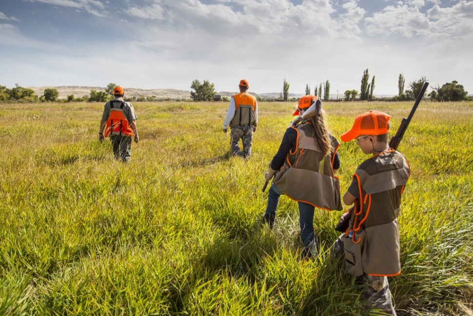 Young hunters and mentor hunt for pheasants during youth pheasant hunt at C.J. Strike WMA