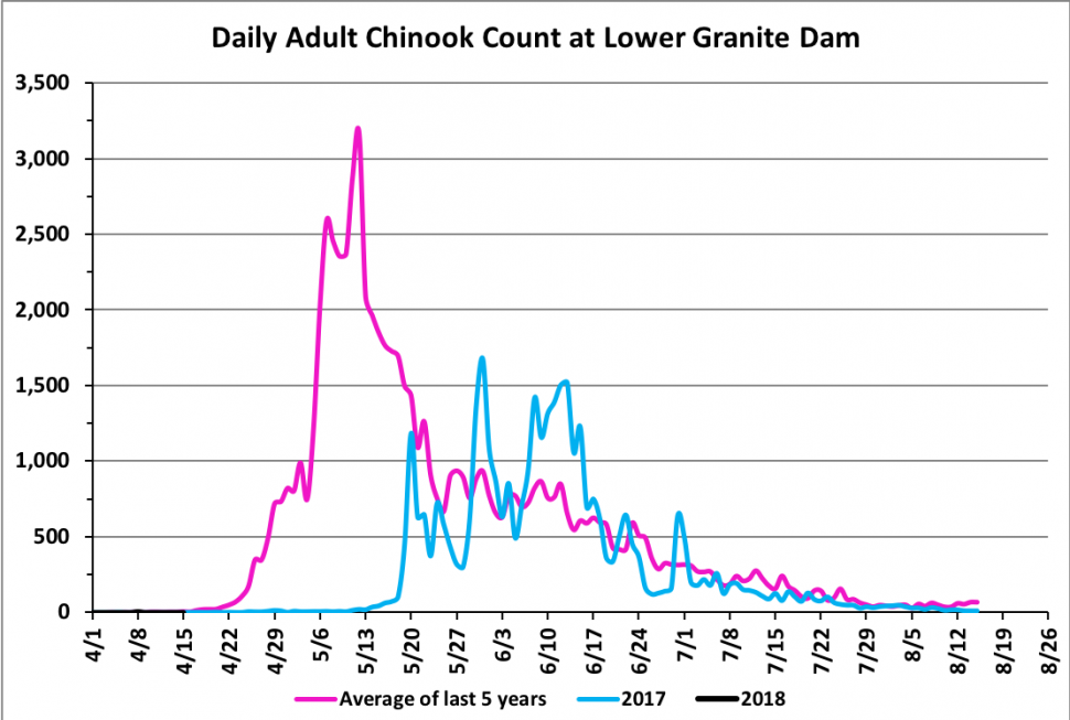 Chinook Counts Bonneville/Lower Granite Dams Idaho Fish and Game