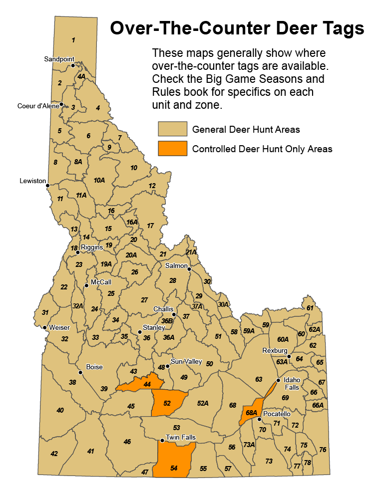 Map of over-the-counter deer tag areas