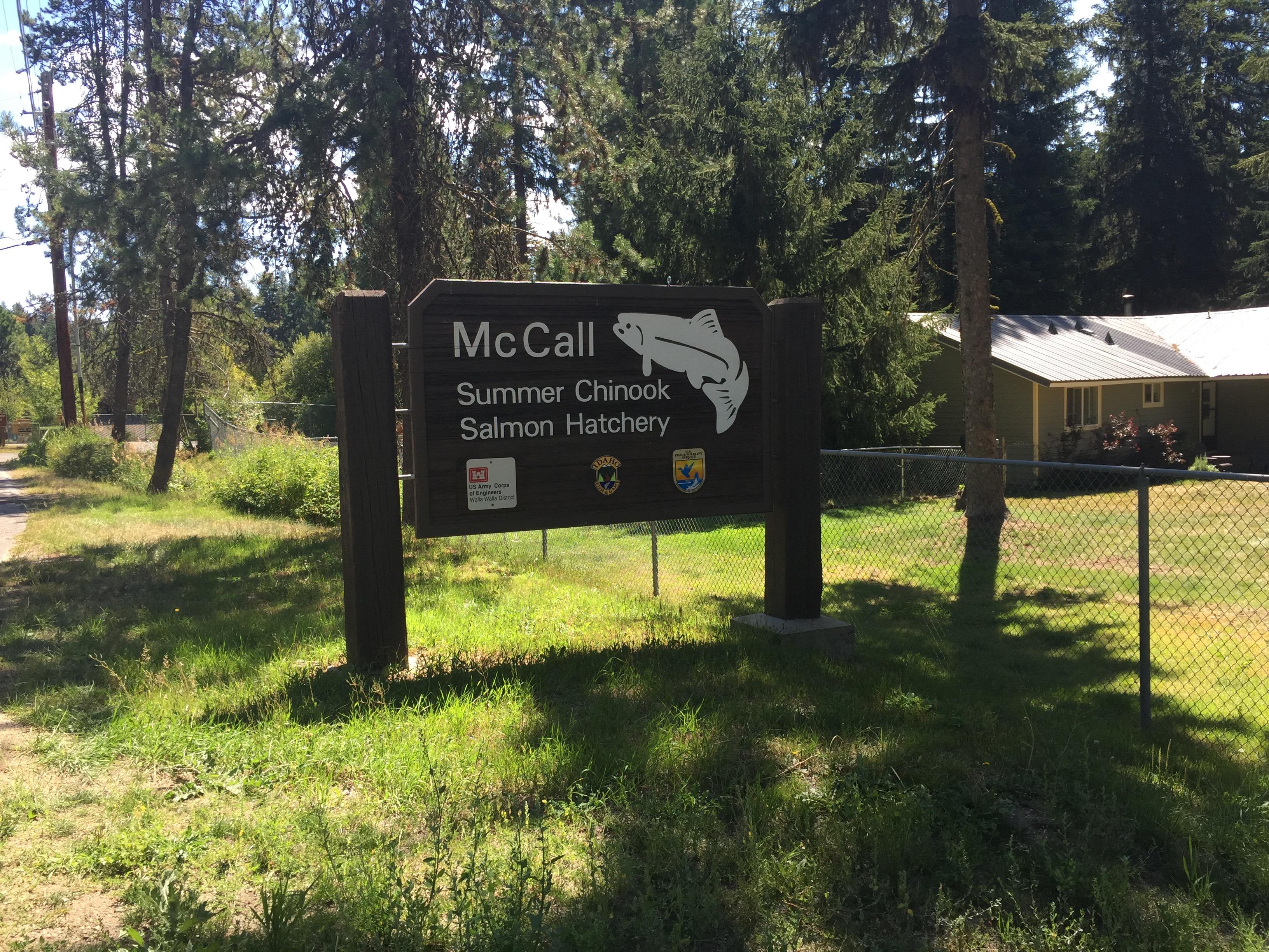 McCall Fish Hatchery sign medium shot August 2015