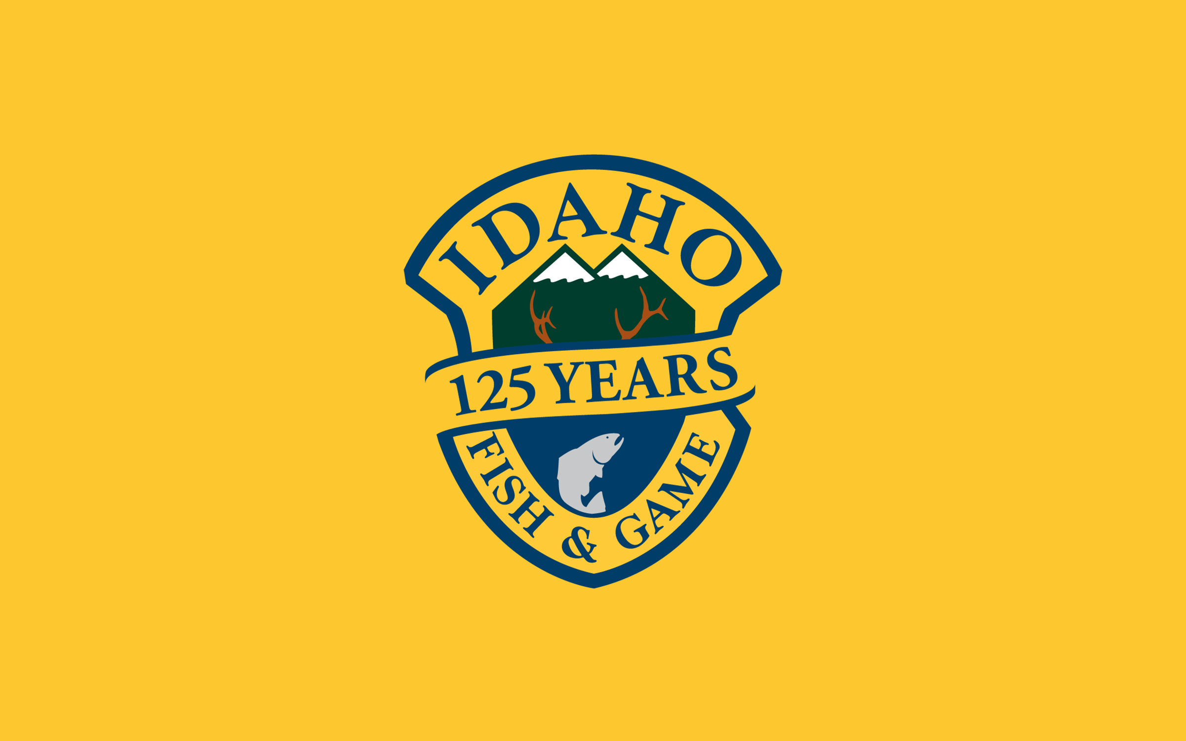125th anniversary Fish and Game logo on yellow background