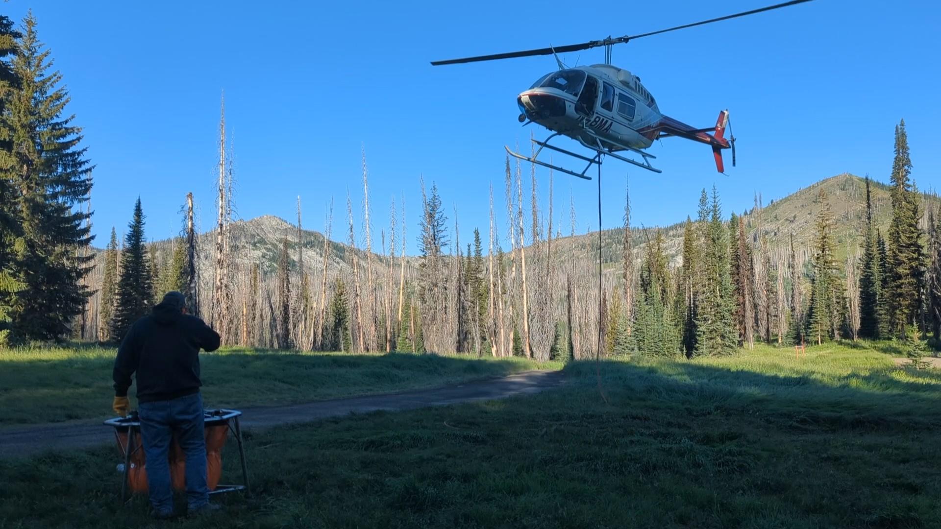 Helicopter with stocking bucket