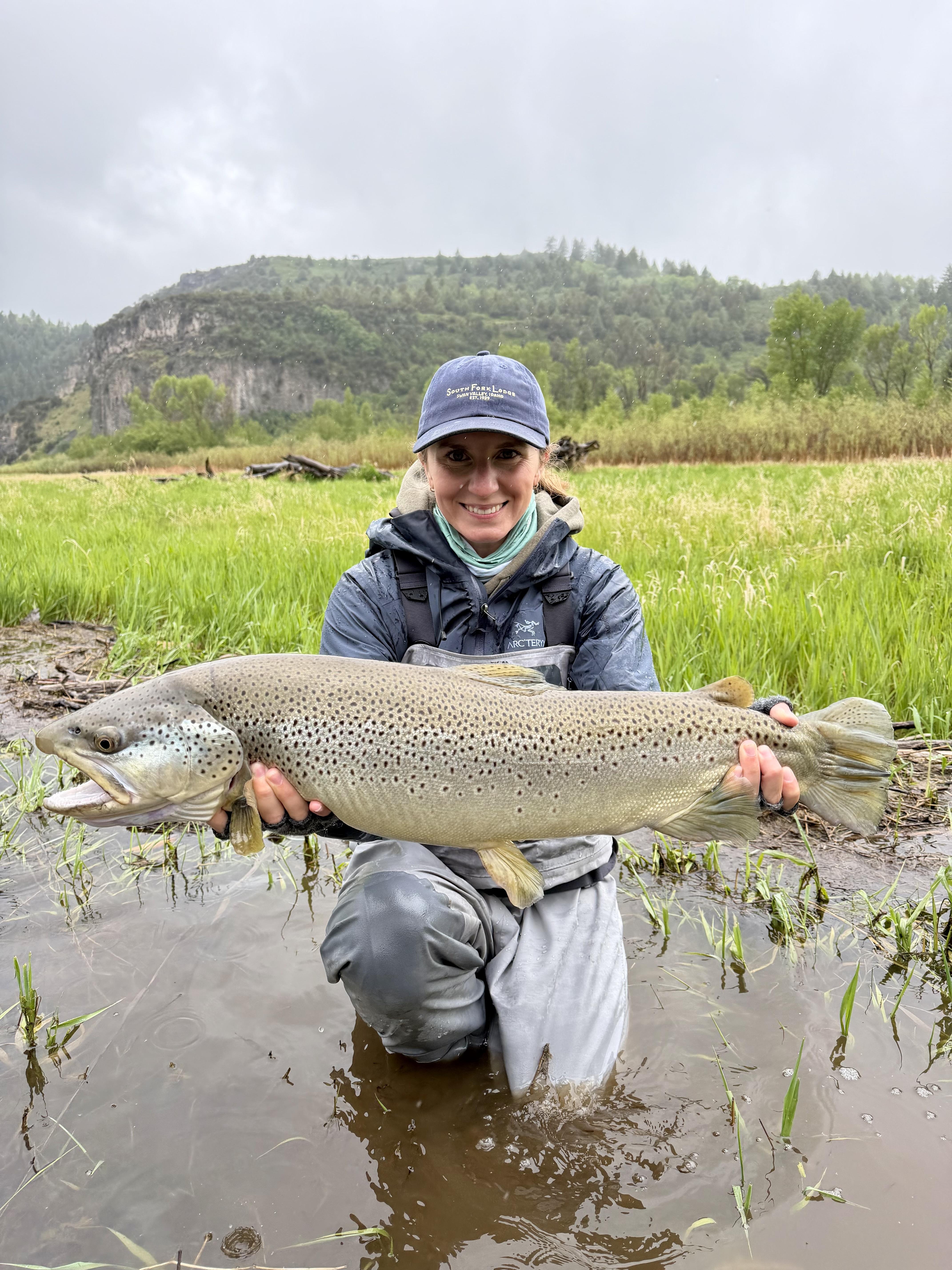Angler Caroline Langdale with state record brown trout