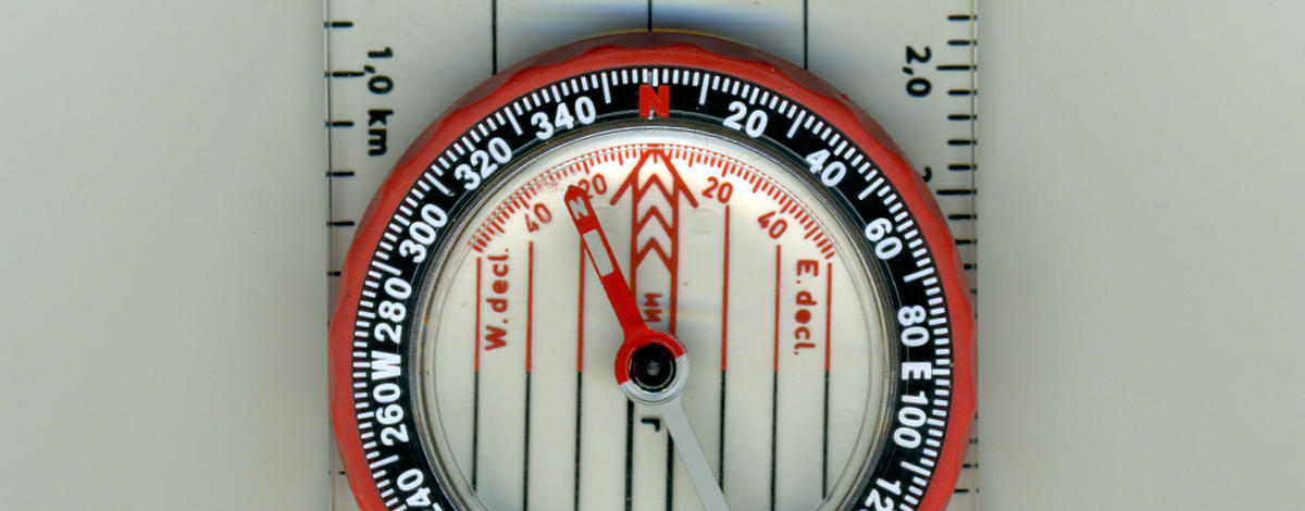 A liquid-filled protractor or orienteering compass with lanyard, public domain by Adrian Pingstone