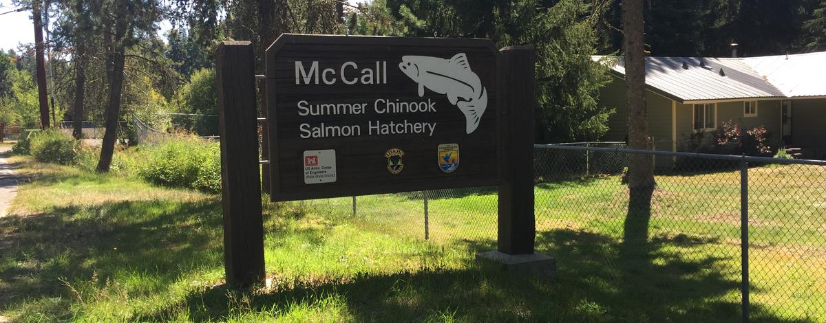McCall Fish Hatchery sign medium shot August 2015