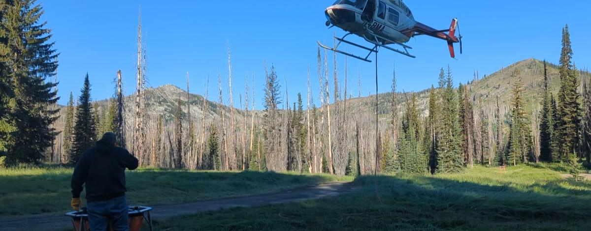 Helicopter with stocking bucket