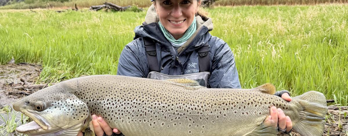 Angler Caroline Langdale with state record brown trout