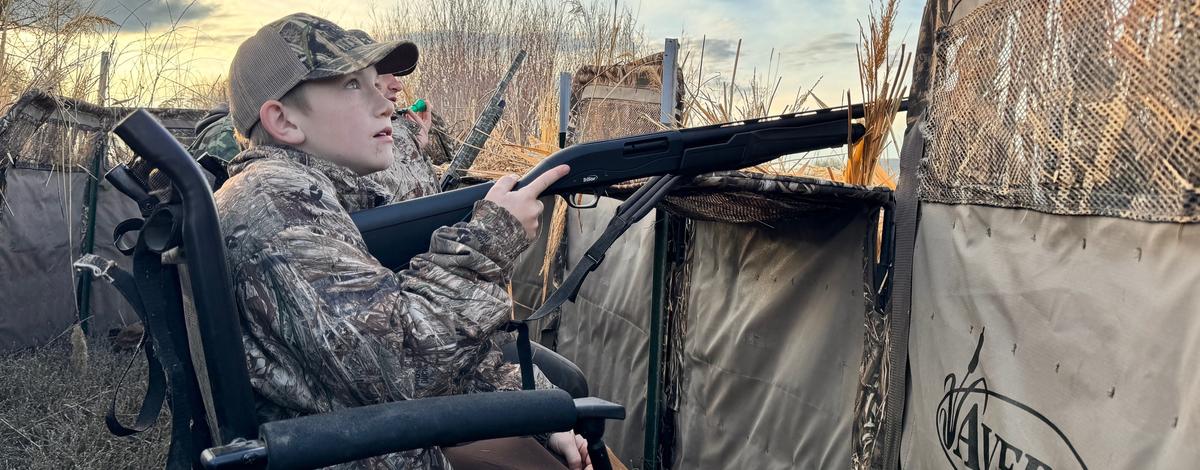 A recent hunter education graduate participates in a mentored waterfowl hunt at the Hagerman WMA.