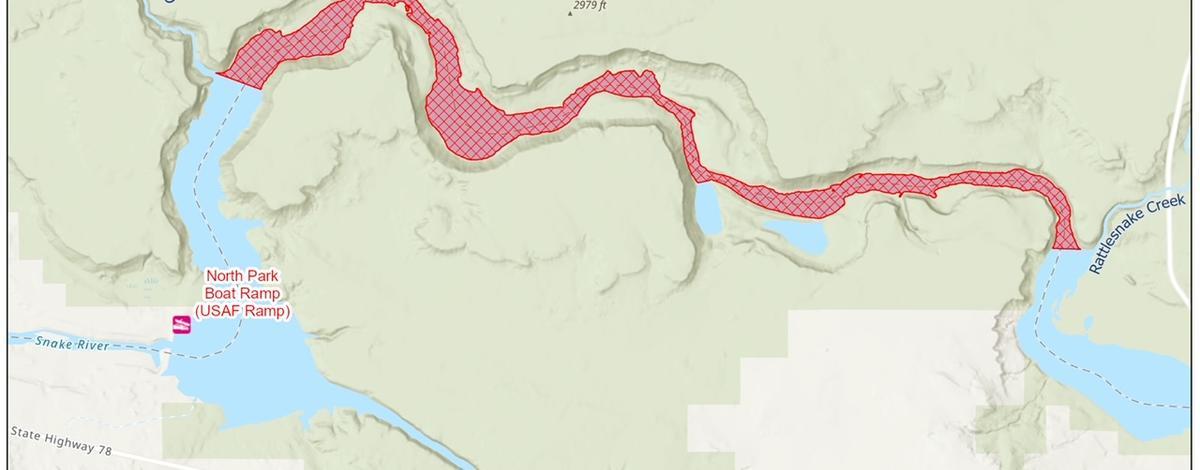 A map depicting the 2026 sturgeon fishing closure at CJ Strike Reservoir