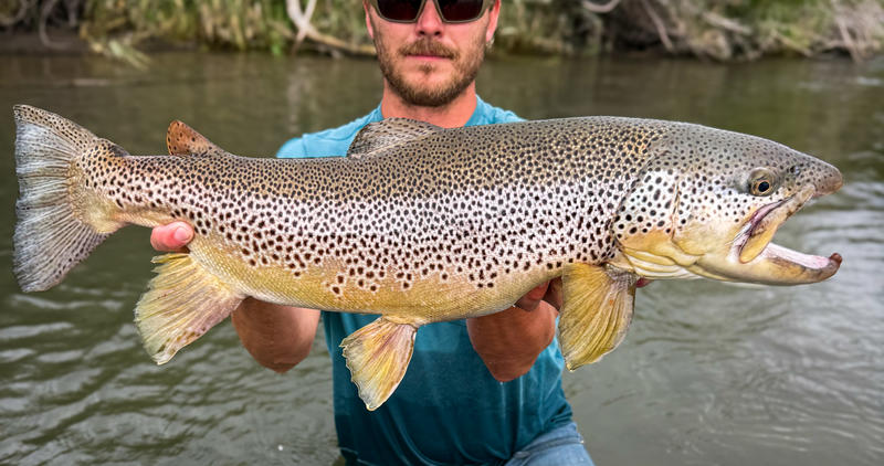 Angler Benjamin Smith with his record brown trout at Bear River 2026