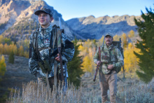 man and boy hunting in the Fall colors October 2012