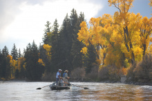 anglers fishing from a boat on a Fall day scenic wide shot October 2008