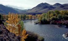 scenic Salmon River Fall colors wide shot small photo