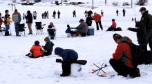 Ice fishing, Horsethief Reservoir, Southwest Region