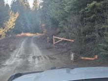 Destroyed gate on privately owned corporate timber land in North Idaho.