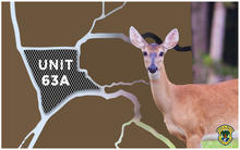 Map of Unit 63A next to a white-tailed deer