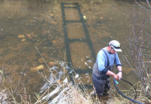 Testing of PIT Tag antenna in the East Fork Potlatch River/ Photo by Brian Knoth