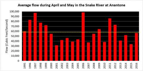 Average flow during April and May in Snake River at Anantone graph